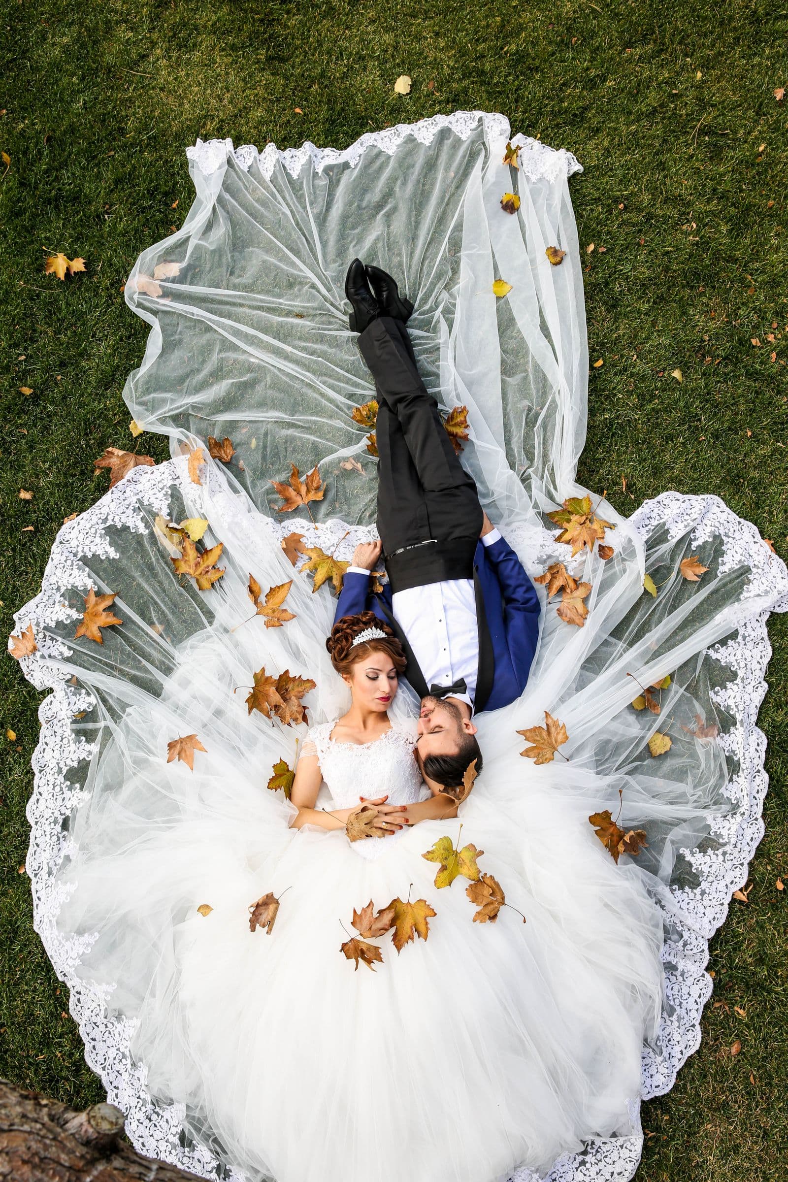Aerial view of a couple embracing